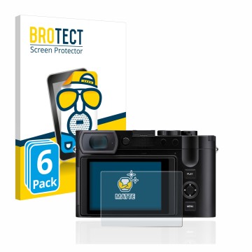 Parte frontale di una confezione del prodotto con il logo del marchio BROTECT. Accanto è raffigurato il dispositivo Leica Q3 c