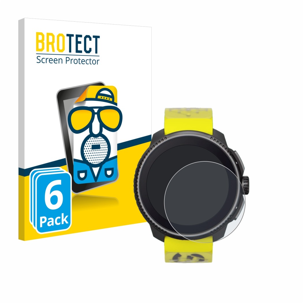 Face avant d’un emballage produit avec le logo de la marque BROTECT. À côté, l’appareil Suunto Race est représenté avec la pro