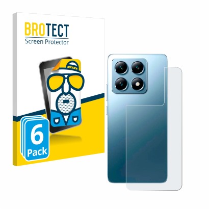 Face avant d’un emballage produit avec le logo de la marque BROTECT. À côté, l’appareil Xiaomi 14T Pro (Arrière) est représent