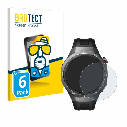 Parte frontal de un envase de producto con el logotipo de la marca BROTECT. Al lado se muestra el dispositivo Huawei Watch GT 
