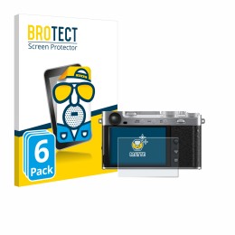 Front side of a product packaging with the brand logo BROTECT. Next to it is the device Fujifilm X-E5 shown with the correspon