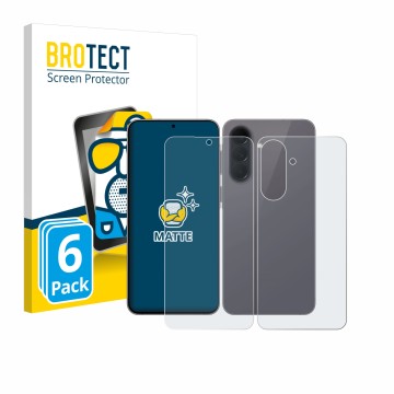 Front side of a product packaging with the brand logo BROTECT. Next to it is the device Samsung Galaxy A57 5G (Front+Back) sho