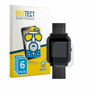 Vorderseite einer Produktverpackung mit dem Markenlogo BROTECT. Daneben ist das Gerät Bangle.js 2 mit dem zugehörigen Displays