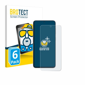 Front side of a product packaging with the brand logo BROTECT. Next to it is the device Samsung Galaxy F56 shown with the corr