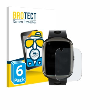 Parte frontal de un envase de producto con el logotipo de la marca BROTECT. Al lado se muestra el dispositivo ABUBU ‎SmartWatc