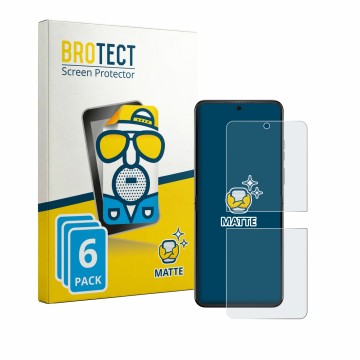Vorderseite einer Produktverpackung mit dem Markenlogo BROTECT. Daneben ist das Gerät Motorola Razr 70 mit dem zugehörigen Dis