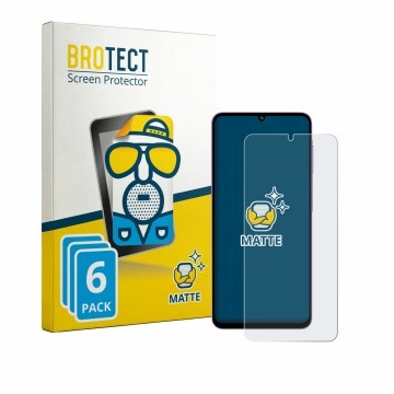 Parte frontal de un envase de producto con el logotipo de la marca BROTECT. Al lado se muestra el dispositivo Samsung Galaxy M