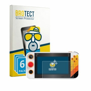 Face avant d’un emballage produit avec le logo de la marque BROTECT. À côté, l’appareil My Arcade Atari Gamestation Go Portabl