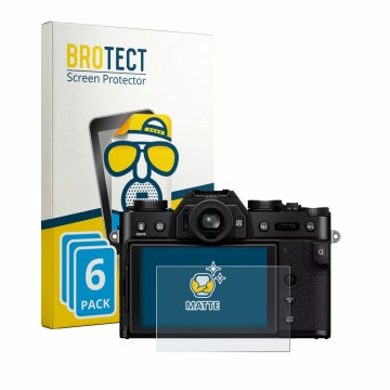 Parte frontale di una confezione del prodotto con il logo del marchio BROTECT. Accanto è raffigurato il dispositivo Fujifilm X