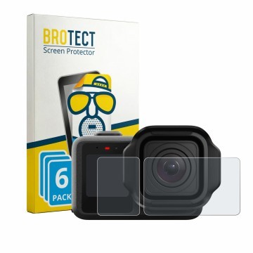 Parte frontal de un envase de producto con el logotipo de la marca BROTECT. Al lado se muestra el dispositivo GoPro Mission 1 