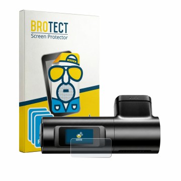 Vorderseite einer Produktverpackung mit dem Markenlogo BROTECT. Daneben ist das Gerät Azdome M330 mit dem zugehörigen Displays