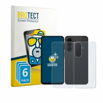 Face avant d’un emballage produit avec le logo de la marque BROTECT. À côté, l’appareil Samsung Galaxy A27 5G (Avant+Arrière) 