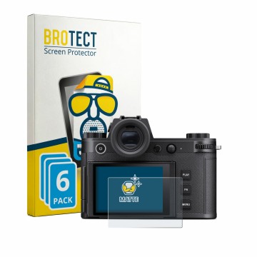 Face avant d’un emballage produit avec le logo de la marque BROTECT. À côté, l’appareil Leica SL3-P est représenté avec la pro