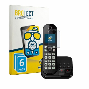 Front side of a product packaging with the brand logo BROTECT. Next to it is the device Panasonic KX-TGC460 shown with the cor