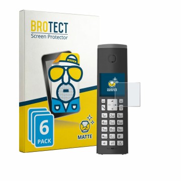 Front side of a product packaging with the brand logo BROTECT. Next to it is the device Panasonic KX-TGK220 shown with the cor