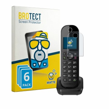 Front side of a product packaging with the brand logo BROTECT. Next to it is the device Panasonic KX-TGC463 shown with the cor