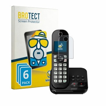 Front side of a product packaging with the brand logo BROTECT. Next to it is the device Panasonic KX-TGC422 shown with the cor
