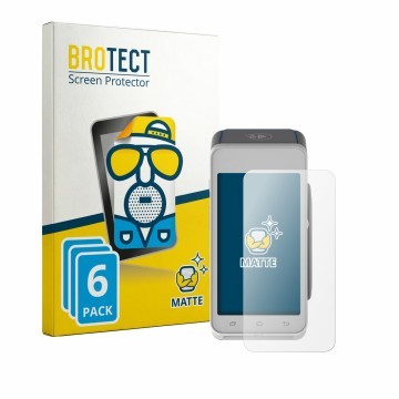 Parte frontal de un envase de producto con el logotipo de la marca BROTECT. Al lado se muestra el dispositivo Pax A910S con su