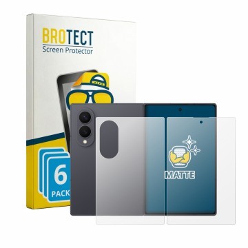 Parte frontal de un envase de producto con el logotipo de la marca BROTECT. Al lado se muestra el dispositivo Samsung Galaxy Z