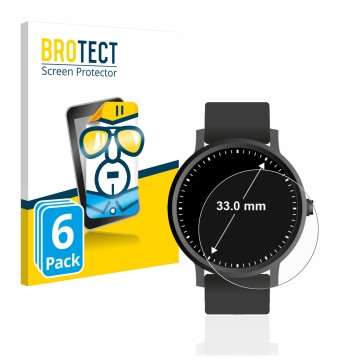 Face avant d’un emballage produit avec le logo de la marque BROTECT. À côté, l’appareil Montres (Circulaire, ø: 33 mm) est rep