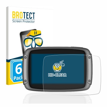 Front side of a product packaging with the brand logo BROTECT. Next to it is the device TomTom Rider 550 shown with the corres