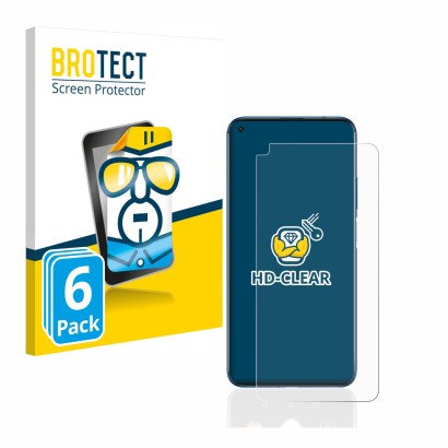 Front side of a product packaging with the brand logo BROTECT. Next to it is the device Huawei Nova 5T shown with the correspo