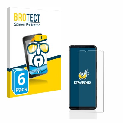 Vorderseite einer Produktverpackung mit dem Markenlogo BROTECT. Daneben ist das Gerät Sony Xperia 5 II mit dem zugehörigen Dis