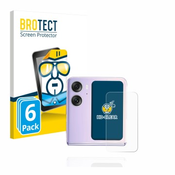 Front side of a product packaging with the brand logo BROTECT. Next to it is the device Oppo Find N2 Flip (Back display) shown