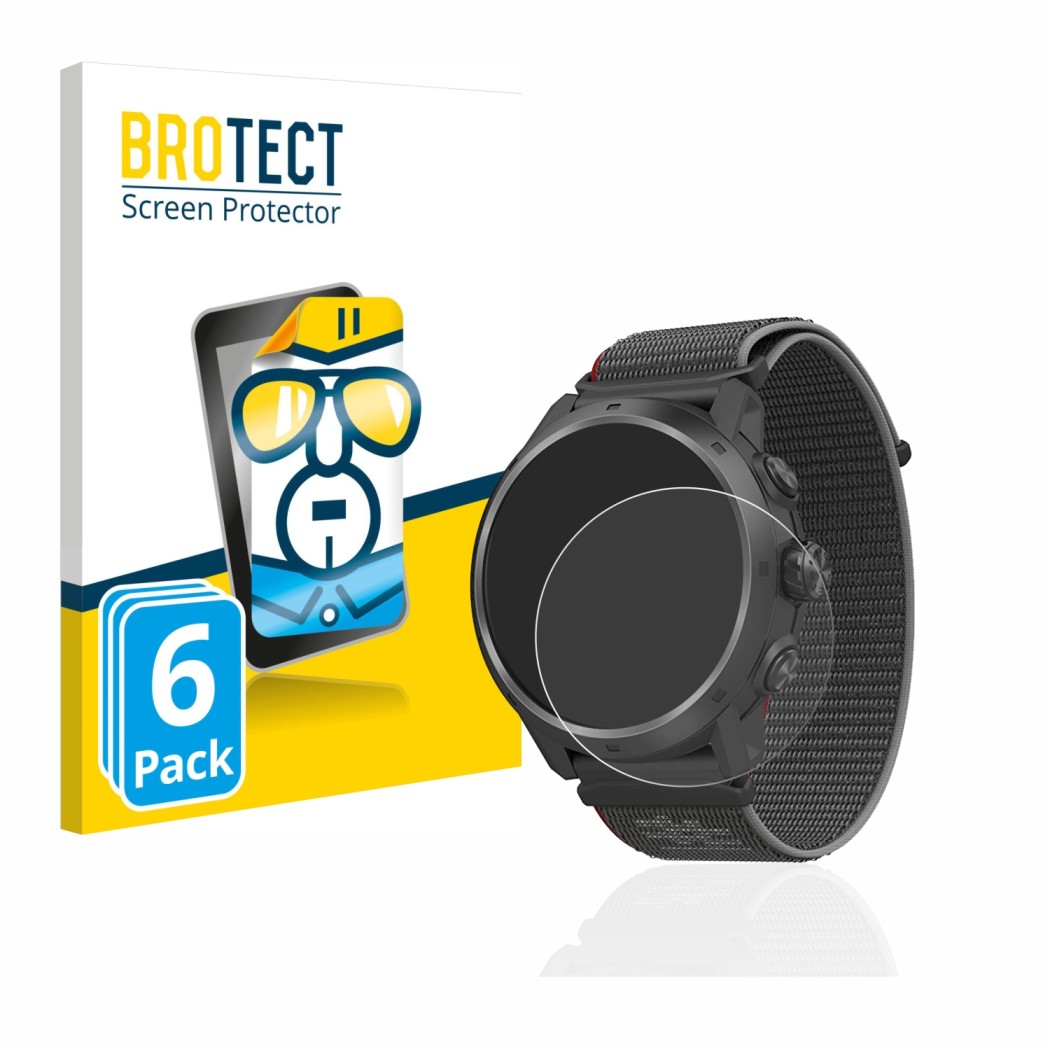 Face avant d’un emballage produit avec le logo de la marque BROTECT. À côté, l’appareil Coros Apex 2 Pro est représenté avec l