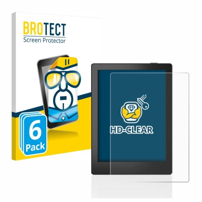 Vorderseite einer Produktverpackung mit dem Markenlogo BROTECT. Daneben ist das Gerät Boox Poke 5 mit dem zugehörigen Displays