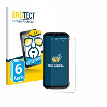 Front side of a product packaging with the brand logo BROTECT. Next to it is the device Doogee V30T shown with the correspondi