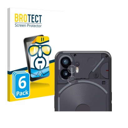 Front side of a product packaging with the brand logo BROTECT. Next to it is the device Nothing Phone (2) (ONLY Camera Lens) s
