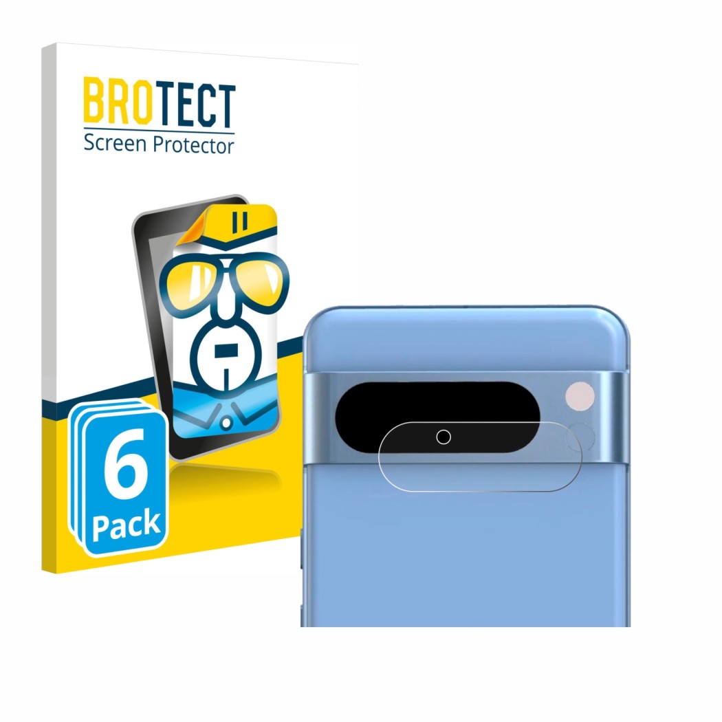 Parte frontal de un envase de producto con el logotipo de la marca BROTECT. Al lado se muestra el dispositivo Google Pixel 8 P