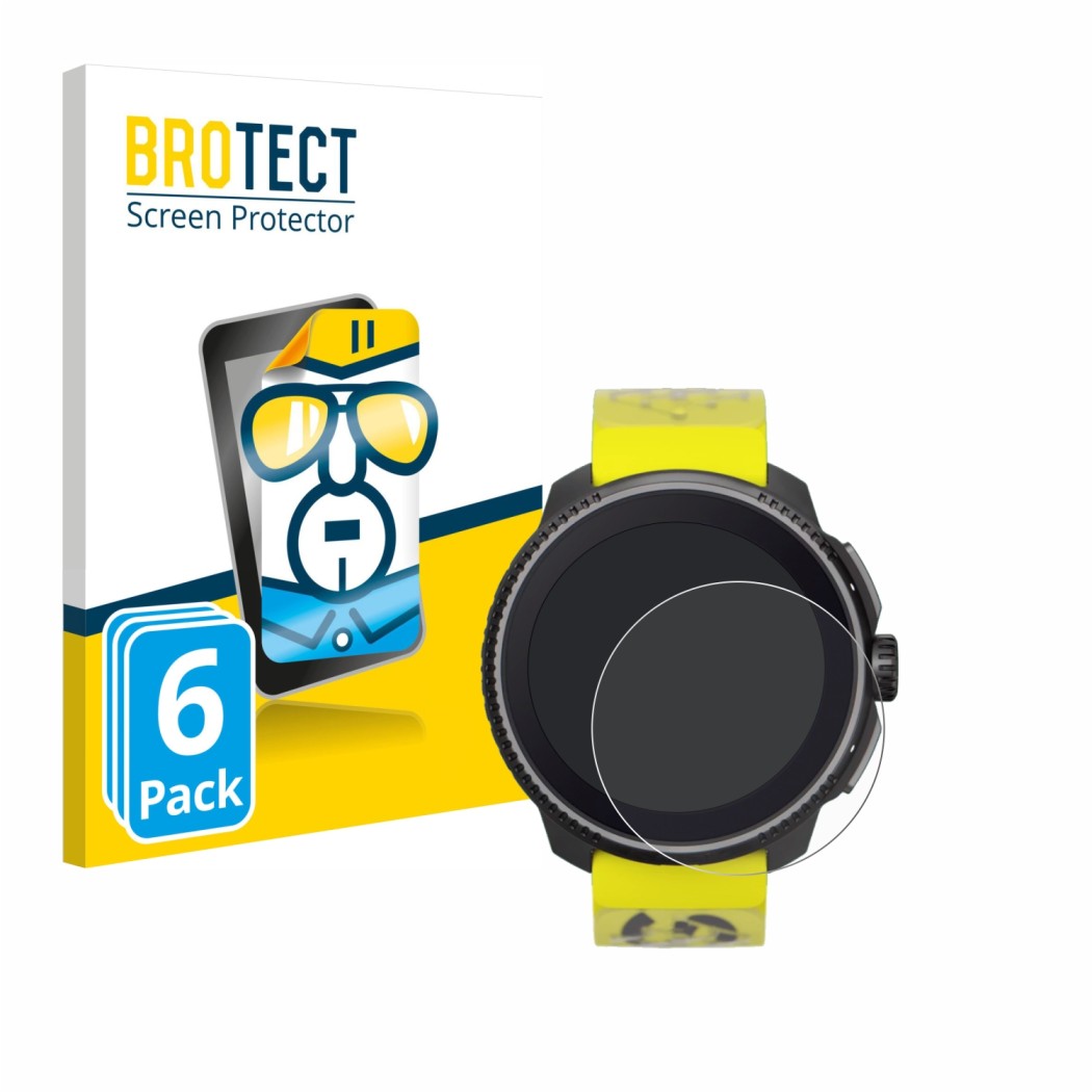 Face avant d’un emballage produit avec le logo de la marque BROTECT. À côté, l’appareil Suunto Race est représenté avec la pro