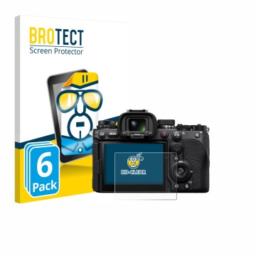 Parte frontale di una confezione del prodotto con il logo del marchio BROTECT. Accanto è raffigurato il dispositivo Sony Alpha