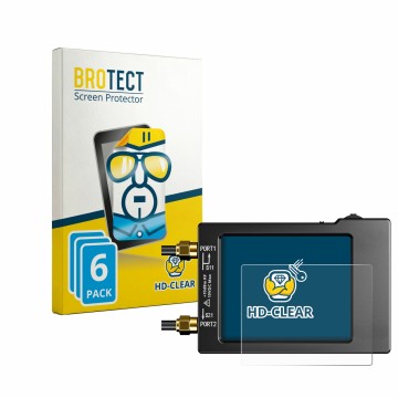 Front side of a product packaging with the brand logo BROTECT. Next to it is the device NanoVNA H (handheld) shown with the co