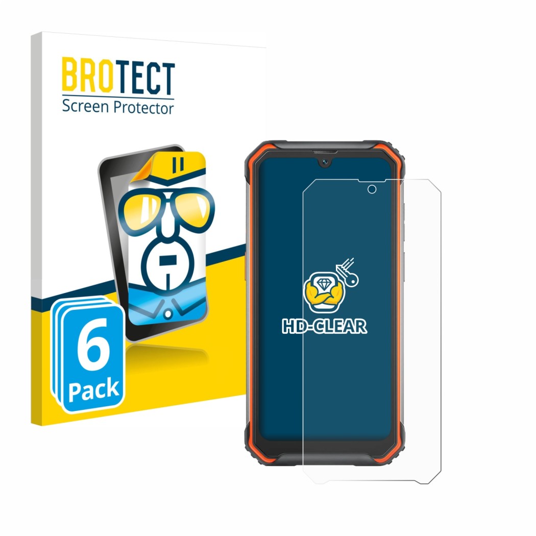 Face avant d’un emballage produit avec le logo de la marque BROTECT. À côté, l’appareil Blackview BV7200 est représenté avec l