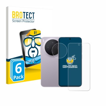 Face avant d’un emballage produit avec le logo de la marque BROTECT. À côté, l’appareil Vivo X300 (Avant+Caméra) est représent