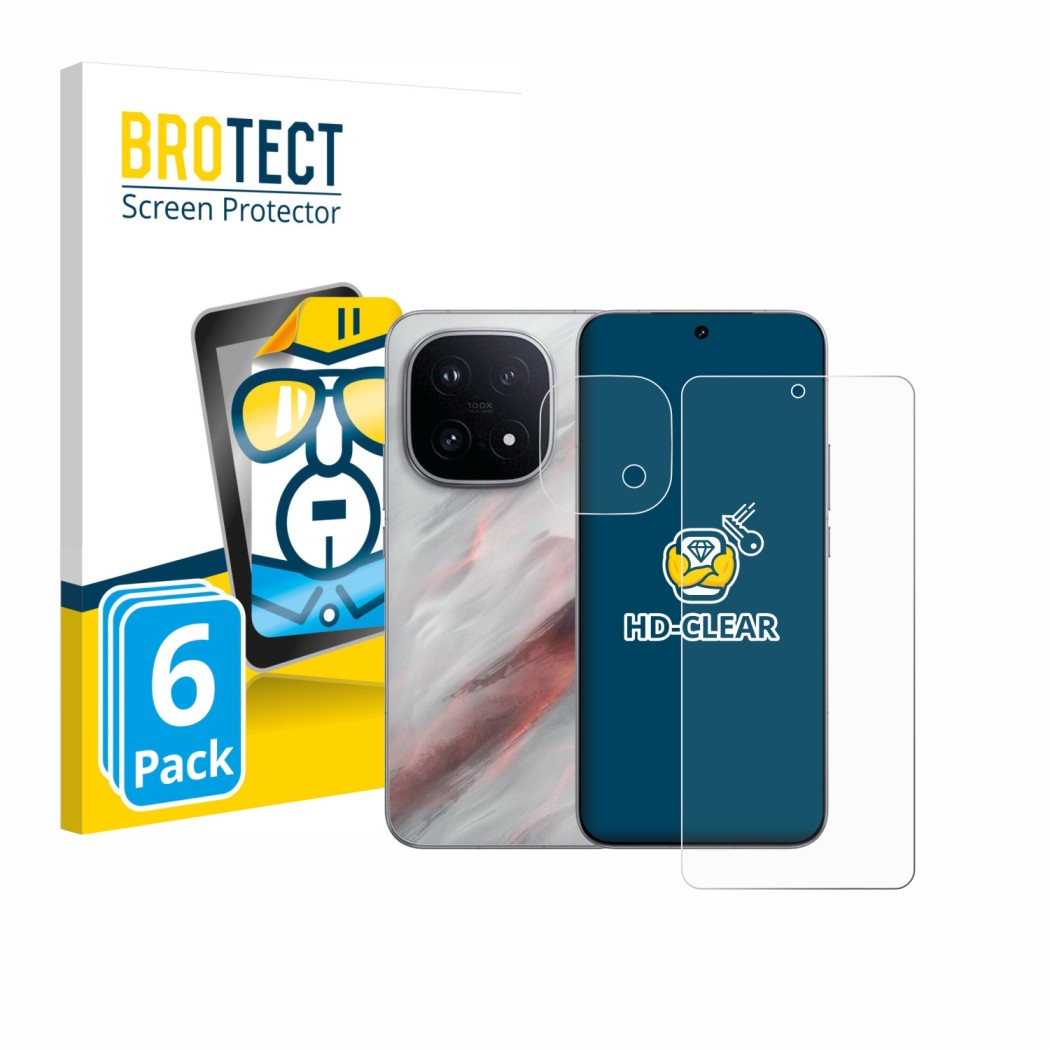 Face avant d’un emballage produit avec le logo de la marque BROTECT. À côté, l’appareil Vivo iQOO 15 (Avant+Caméra) est représ