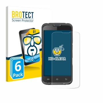 Front side of a product packaging with the brand logo BROTECT. Next to it is the device Unitech EA602 shown with the correspon