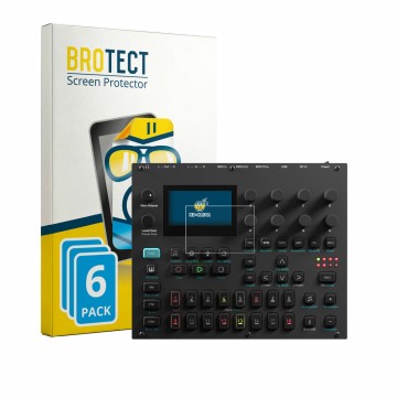 Parte frontal de un envase de producto con el logotipo de la marca BROTECT. Al lado se muestra el dispositivo Elektron Digiton