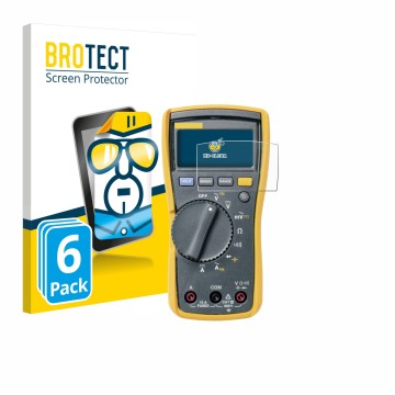 Parte frontal de un envase de producto con el logotipo de la marca BROTECT. Al lado se muestra el dispositivo Fluke MultiMeter