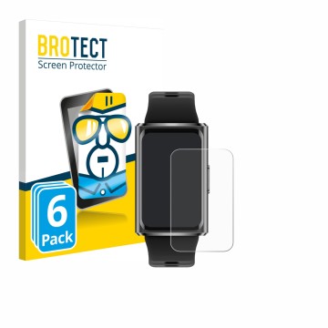 Parte frontal de un envase de producto con el logotipo de la marca BROTECT. Al lado se muestra el dispositivo Huawei Band 11 P