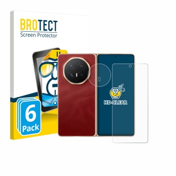 Front side of a product packaging with the brand logo BROTECT. Next to it is the device Honor Magic V6 (Front+Camera) shown wi