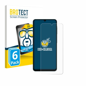 Face avant d’un emballage produit avec le logo de la marque BROTECT. À côté, l’appareil Samsung Galaxy F07 est représenté avec