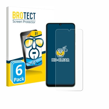 Parte frontal de un envase de producto con el logotipo de la marca BROTECT. Al lado se muestra el dispositivo Samsung Galaxy M