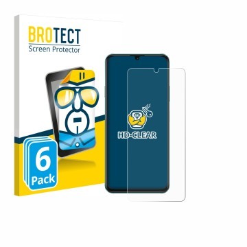 Face avant d’un emballage produit avec le logo de la marque BROTECT. À côté, l’appareil Huawei Enjoy 70 est représenté avec la