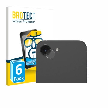 Front side of a product packaging with the brand logo BROTECT. Next to it is the device Apple iPhone 17e (ONLY Camera Lens) sh