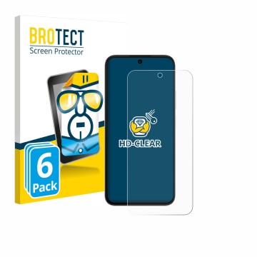 Parte frontal de un envase de producto con el logotipo de la marca BROTECT. Al lado se muestra el dispositivo Oppo A6s 5G con 