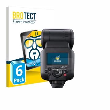 Parte frontal de un envase de producto con el logotipo de la marca BROTECT. Al lado se muestra el dispositivo Canon Speedlite 